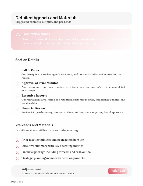 Strategic Executive Board Meeting Agenda