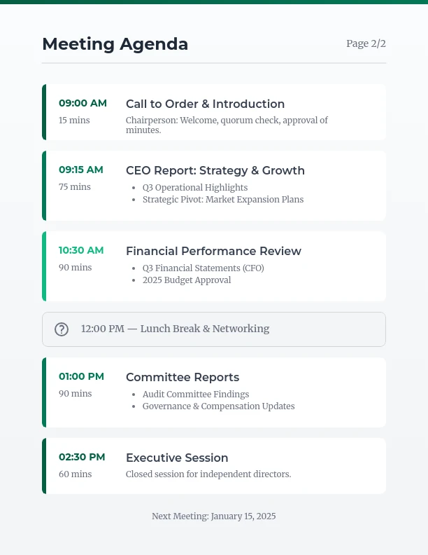 Strategic Quarterly Board Meeting Agenda