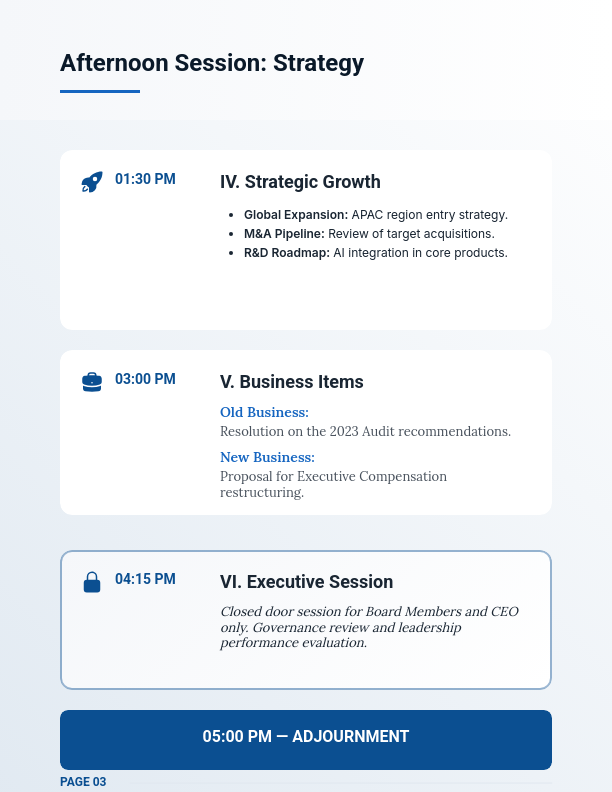 Executive Board Strategic Planning Agenda