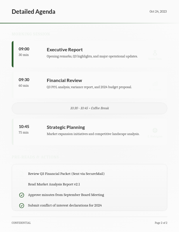 Corporate Board Strategic Review Agenda