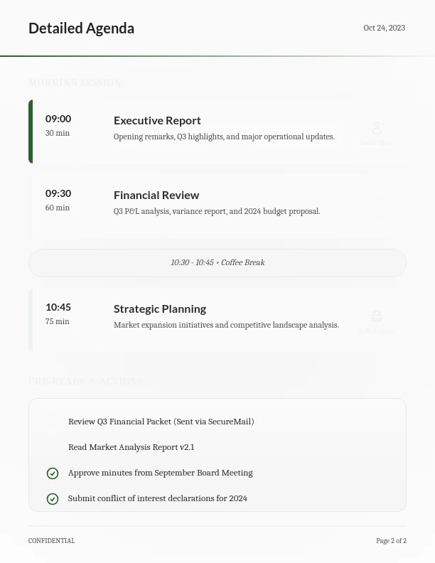 Corporate Board Strategic Review Agenda