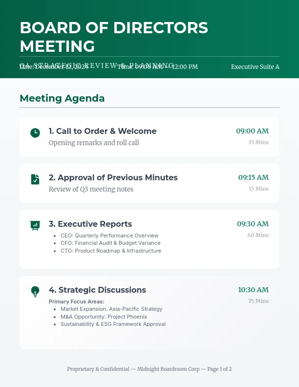 Quarterly Executive Board Strategy Agenda
