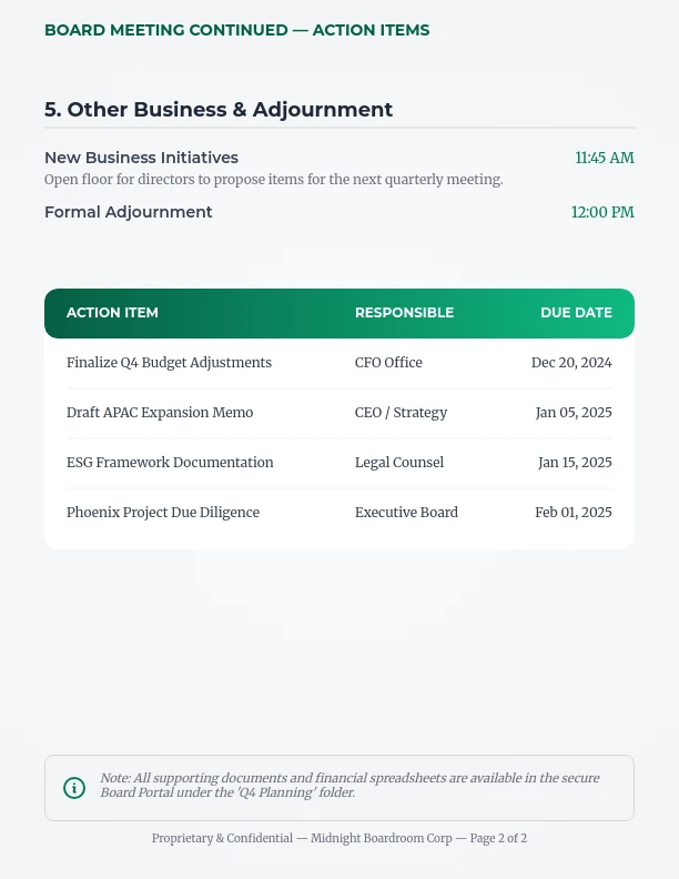 Quarterly Executive Board Strategy Agenda