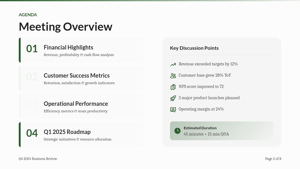 Quarterly Business Performance Review Agenda