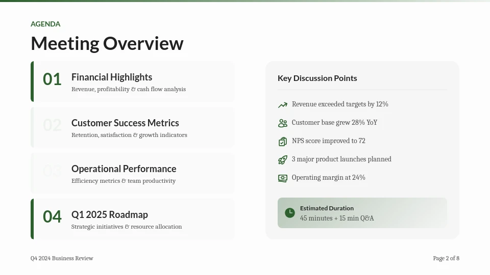 Quarterly Business Performance Review Agenda