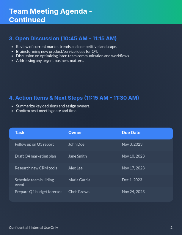 Collaborative Team Sync and Action Plan
