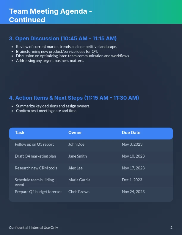 Collaborative Team Sync and Action Plan