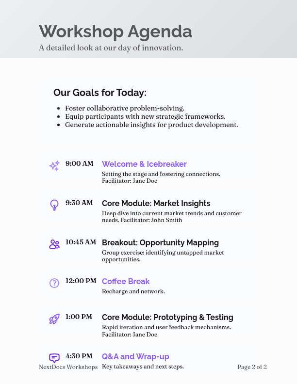 Collaborative Team Workshop Schedule
