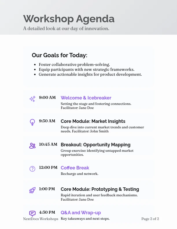 Collaborative Team Workshop Schedule
