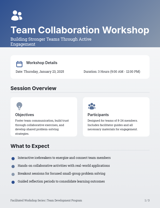 Collaborative Team Workshop Schedule