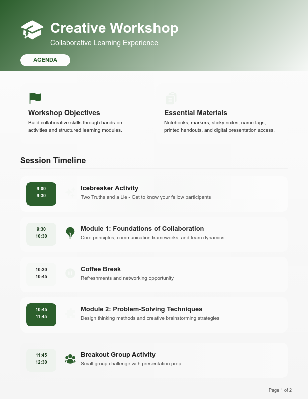 Interactive Skill-Building Workshop Schedule