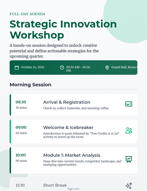Full-Day Interactive Workshop Itinerary