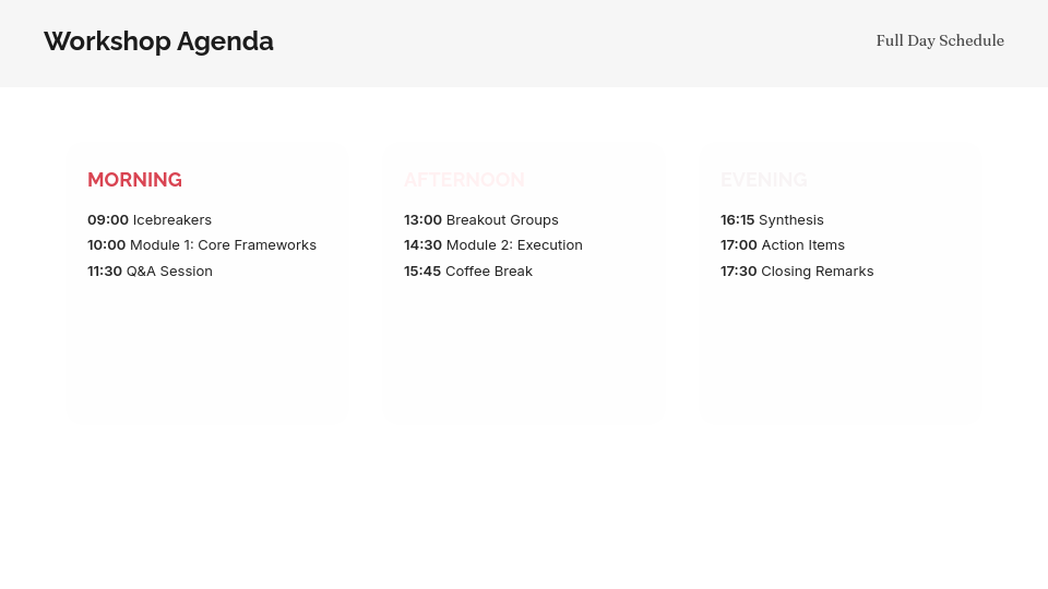 Collaborative Team Workshop Schedule