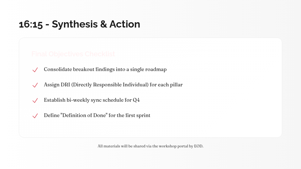 Collaborative Team Workshop Schedule