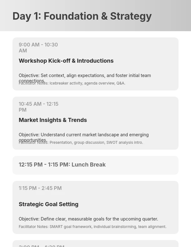 Collaborative Team Workshop Agenda
