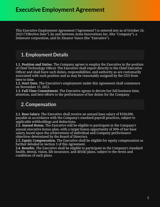 Executive Employment Agreement