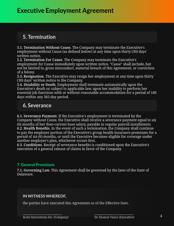 Executive Employment Agreement