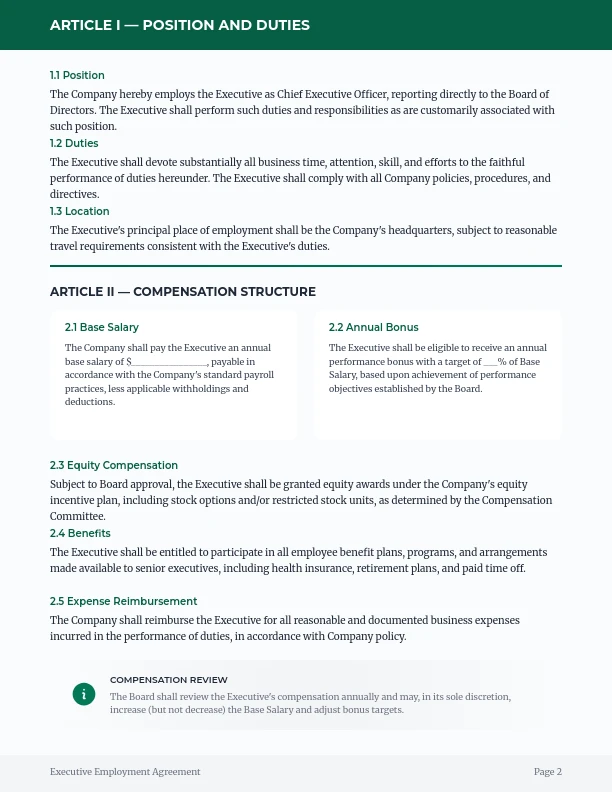 Executive Employment Agreement