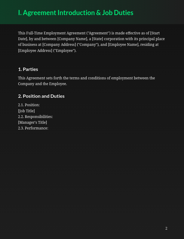 Standard Full-Time Employment Agreement