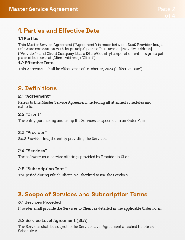 SaaS Master Service Agreement
