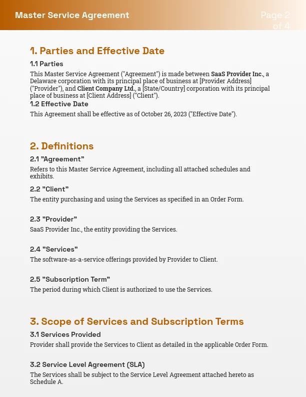 SaaS Master Service Agreement