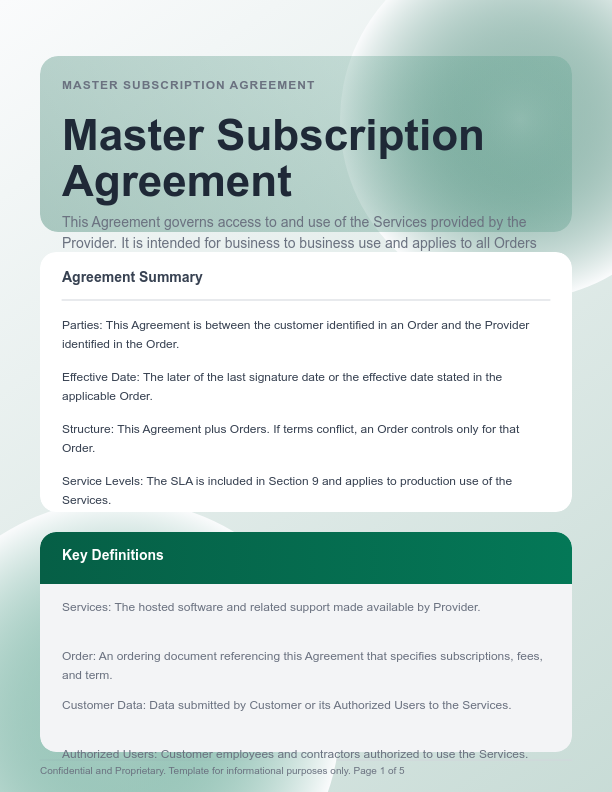 B2B SaaS Master Subscription Agreement