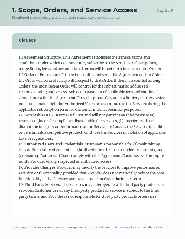 B2B SaaS Master Subscription Agreement