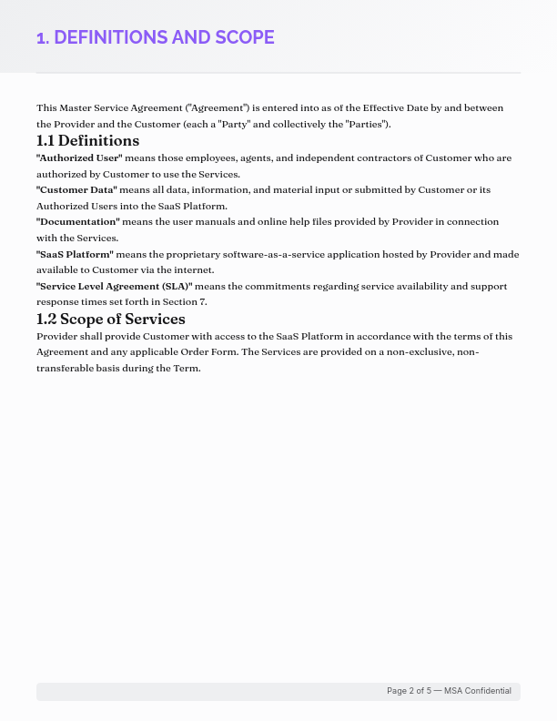 Enterprise SaaS Master Service Agreement