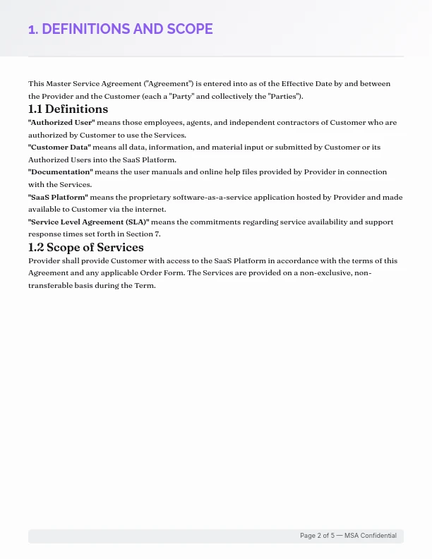 Enterprise SaaS Master Service Agreement