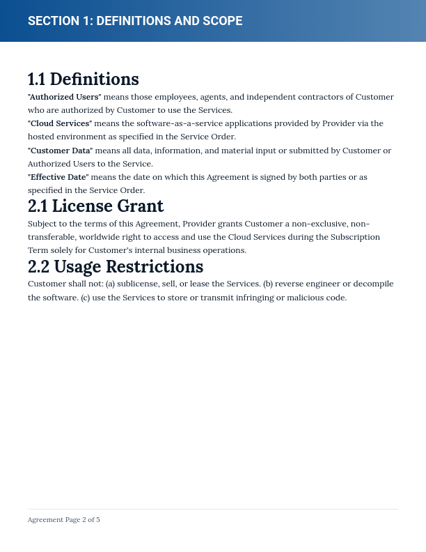 Enterprise SaaS Master Service Agreement