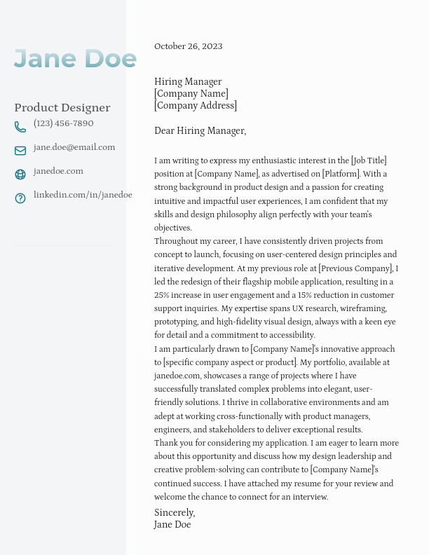 Creative Visual Designer Career Letter