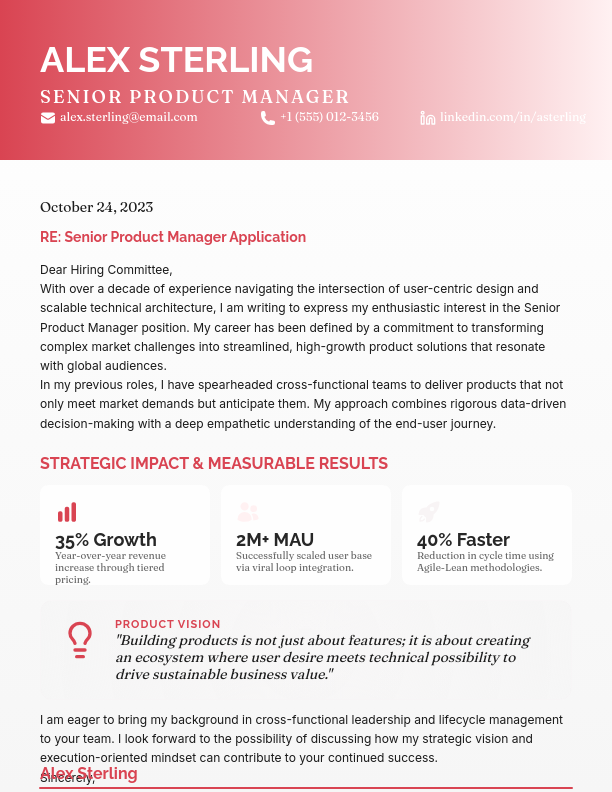 Strategic Senior Product Manager Cover Letter