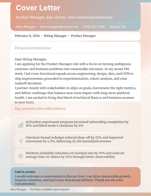 Strategic Product Manager Cover Letter