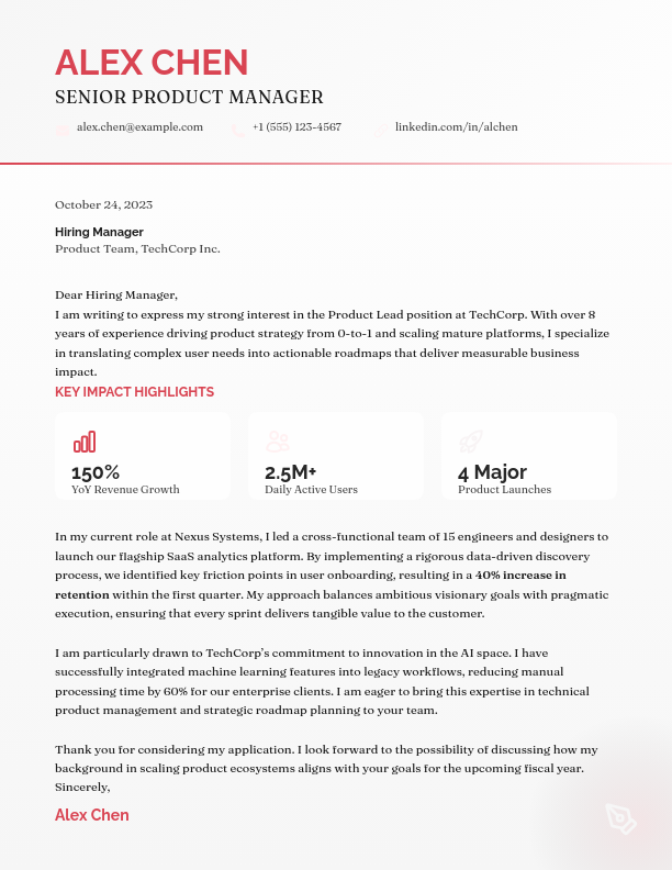 Strategic Product Manager Career Letter