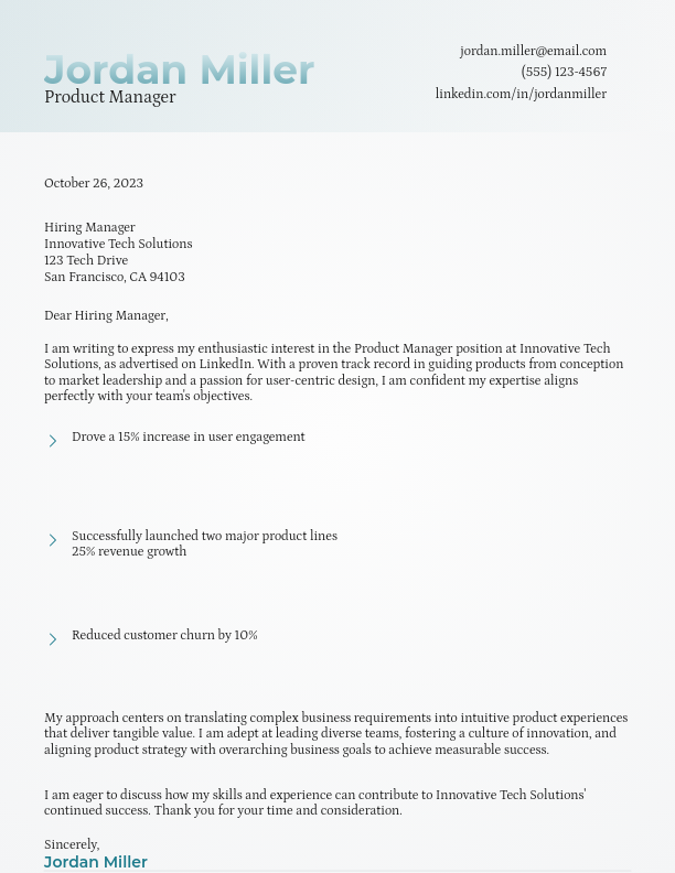 Strategic Product Manager Application Letter