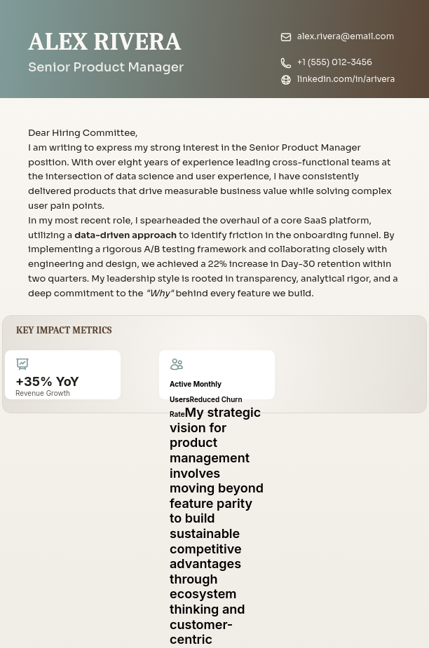 Strategic Product Manager Cover Letter