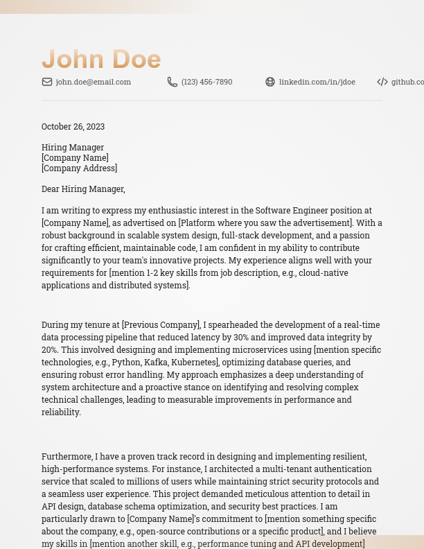 Modern Software Engineer Cover Letter