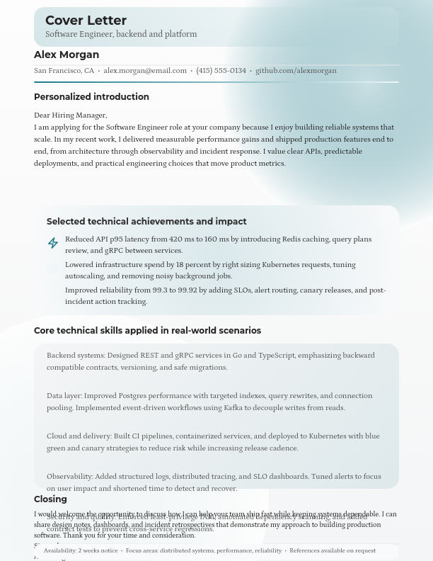 Software Engineer Impact-Focused Letter