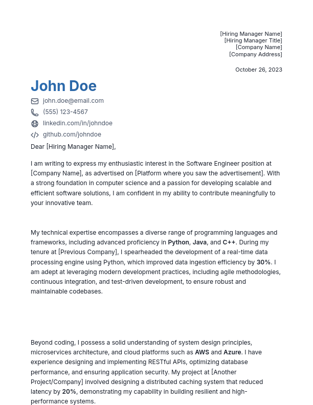 Modern Software Engineering Cover Letter
