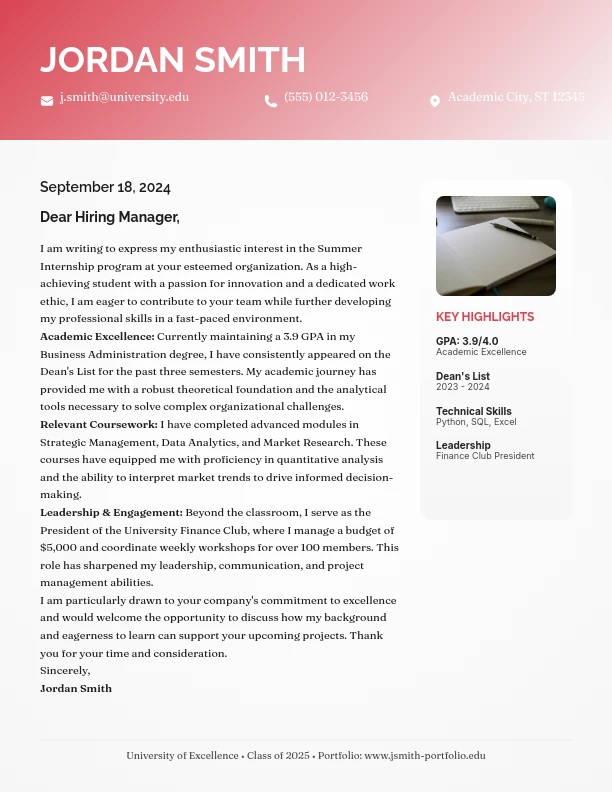 Professional Student Internship Application