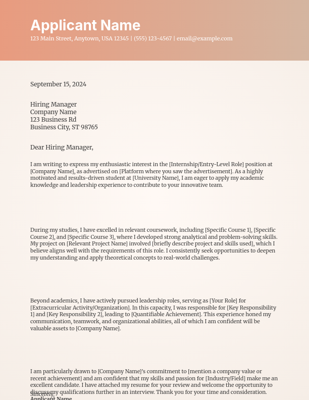 Academic Internship Application Letter