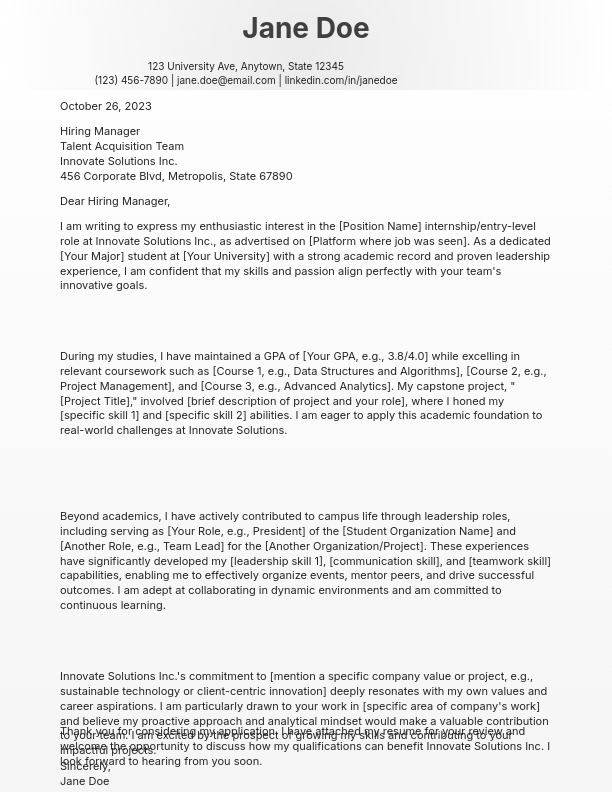 Student Internship Professional Application