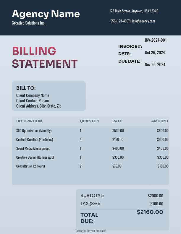 Modern Marketing Agency Service Invoice