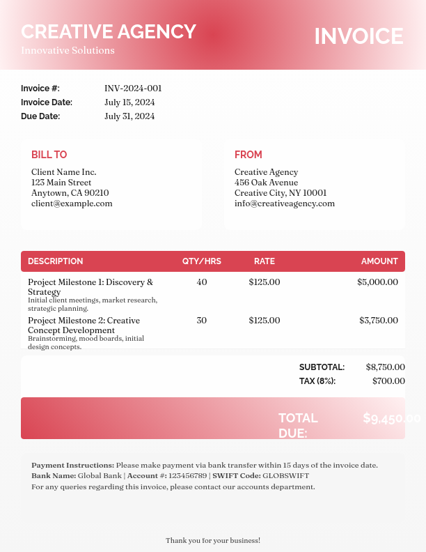 Modern Creative Agency Billing Statement