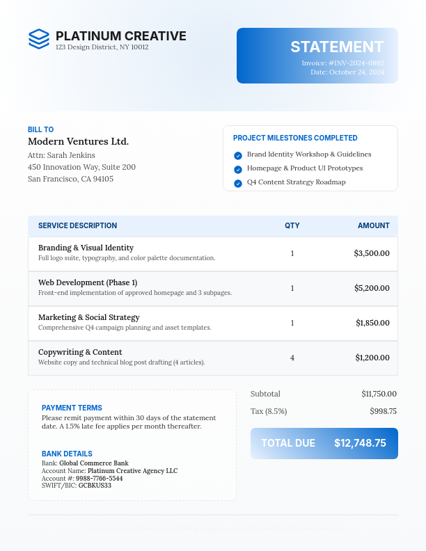 Modern Creative Agency Billing Statement