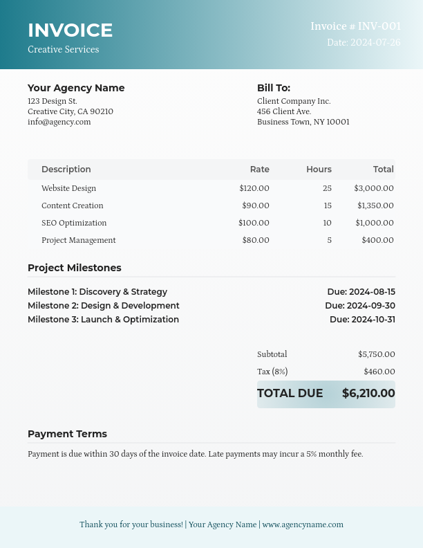 Modern Creative Agency Service Invoice