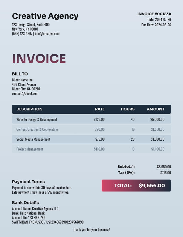 Modern Creative Agency Billing Statement