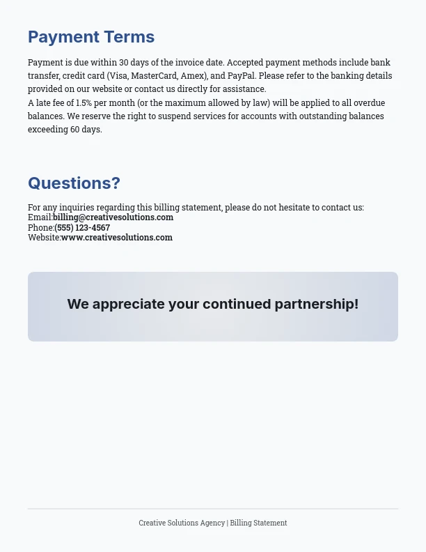 Modern Marketing Agency Billing Statement