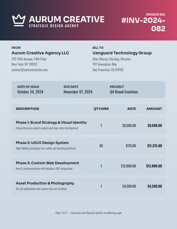 Modern Creative Agency Billing Statement