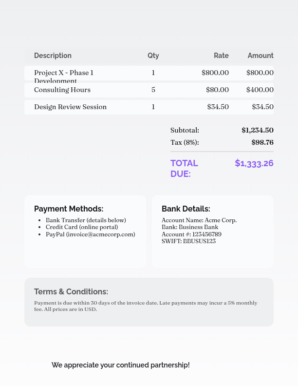 Creative Agency Project Billing Statement